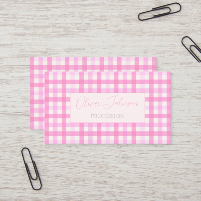 Tarjeta De Visita Patrón de contraste rosado de Gingham (Anverso/Reverso In Situ)