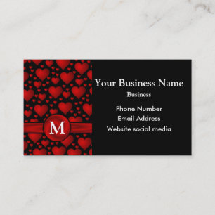 Tarjeta De Visita Patrón de corazón negro y rojo monogramado