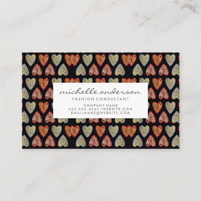 Tarjeta De Visita Patrón de Corazón Ornamentado (Anverso)