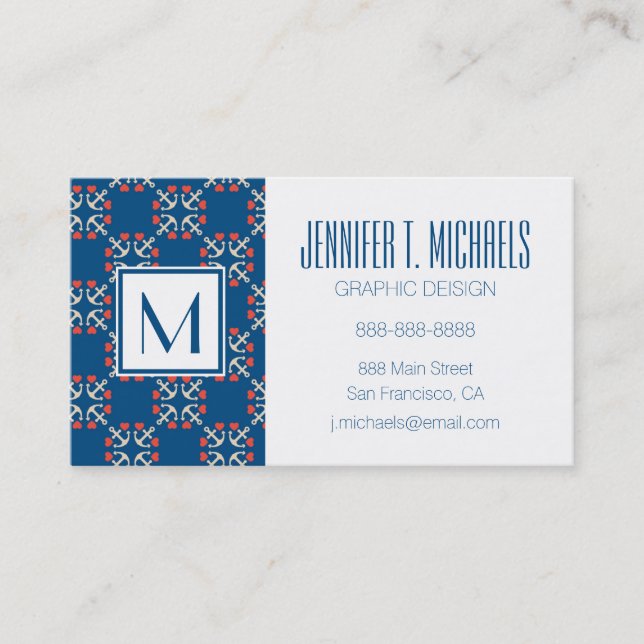 Tarjeta De Visita Patrón De Corazón Y Anclaje (Anverso)