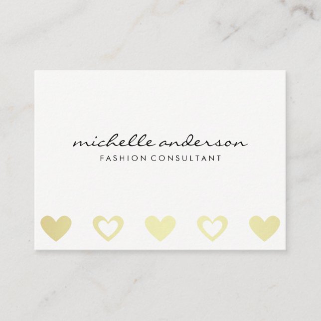 Tarjeta De Visita Patrón de corazones dorados | Gris blanco (Anverso)