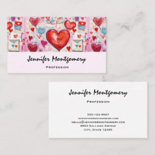 Tarjeta De Visita Patrón de corazones y letras de amor caprichosos