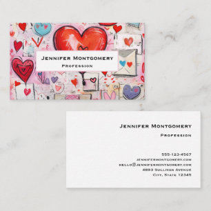 Tarjeta De Visita Patrón de corazones y letras de amor caprichosos