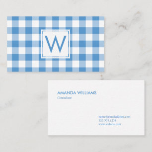 Tarjeta De Visita Patrón de Cuadros de Gingham Blanco Azul Claro Mon