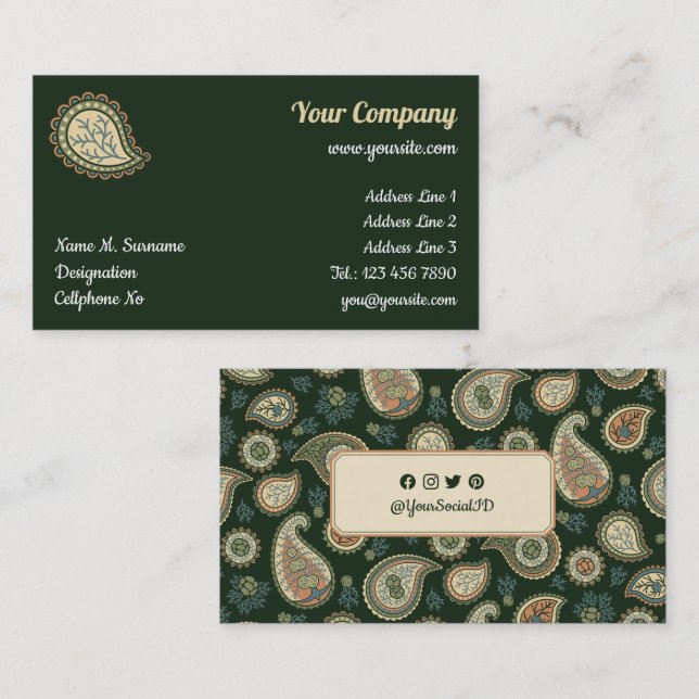 Tarjeta De Visita Patrón de Cypress Paisley (Anverso / Reverso)