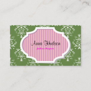 Tarjeta De Visita Patrón de Damasco, Damasco verde, Damasco francés