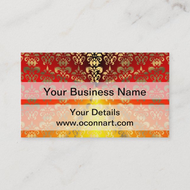 Tarjeta De Visita patrón de damasco de oro y naranja (Anverso)