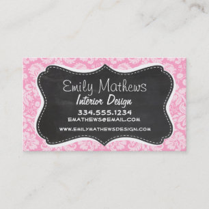 Tarjeta De Visita Patrón de damasco rosa de carnación de crokboard r
