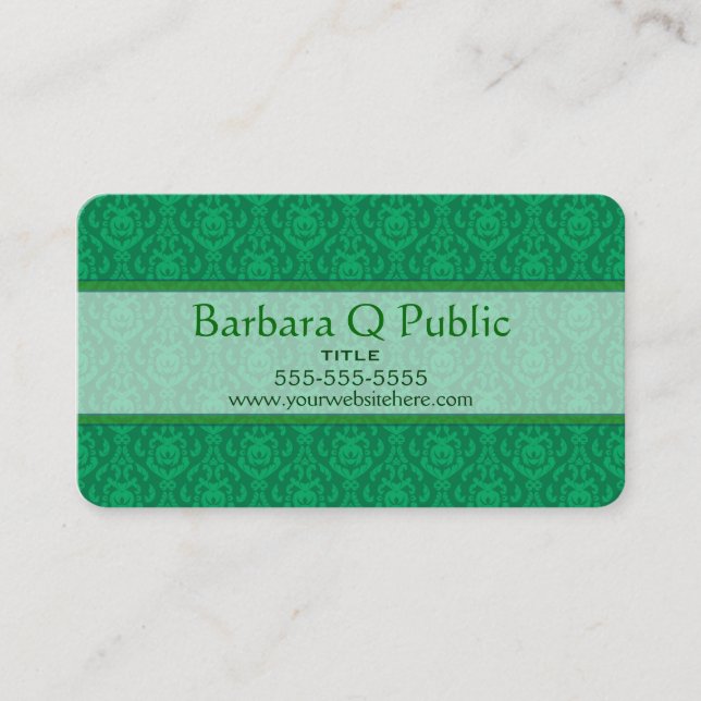 Tarjeta De Visita Patrón de Damasco Verde (Anverso)