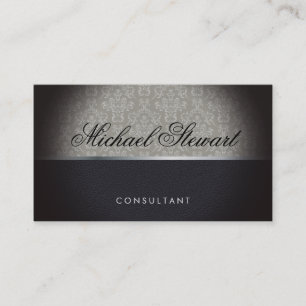 Tarjeta De Visita Patrón de Damask clásico de cuero negro