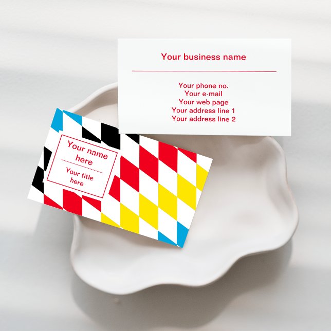 Tarjeta De Visita Patrón de diamante bávaro azul y amarillo rojo neg (Subido por el creador)