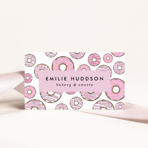 Tarjeta De Visita Patrón De Donuts Rosados, Tienda De Pasteles, Tien