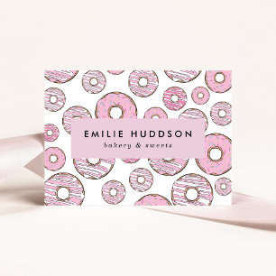 Tarjeta De Visita Patrón De Donuts Rosados, Tienda De Pasteles, Tien
