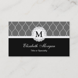Tarjeta De Visita Patrón de encaje blanco y negro de Moda - Monogra