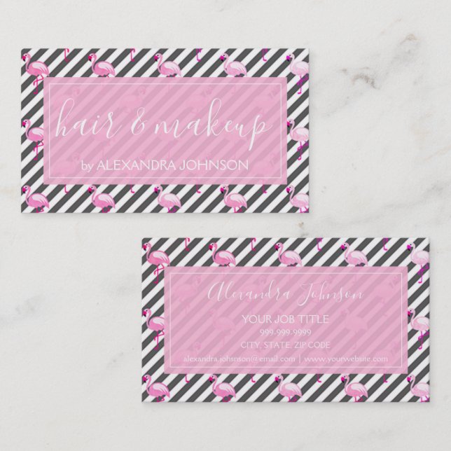 Tarjeta De Visita Patrón de flamenco tropical rosa y blanco (Anverso / Reverso)