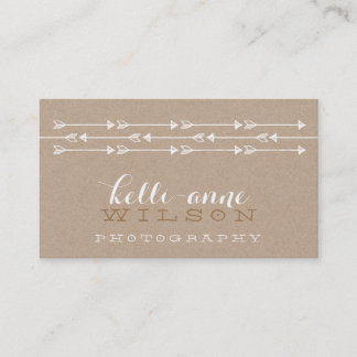 Tarjeta De Visita PATRÓN DE FLECHA RÚSTICA lindo kraft blanco boho