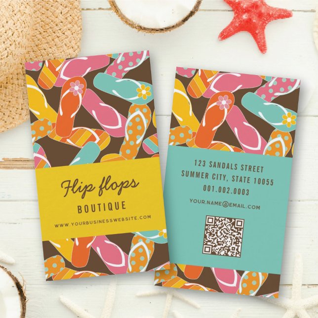 Tarjeta De Visita Patrón De Flip Flops De Playa De Verano Y Divertid (Summer And Fun Colorful Beach Flip Flops Pattern Business Card @ fatfatin_design)