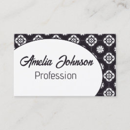Tarjeta De Visita Patrón de flor blanco simétrico negro inverso