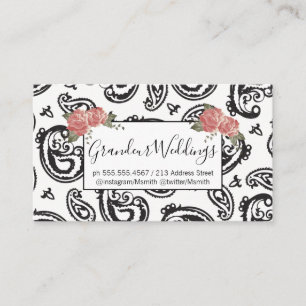 Tarjeta De Visita Patrón de flor negro paisley ROSAS