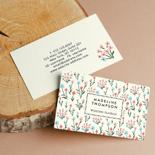 Tarjeta De Visita Patrón de flores azules rosadas pastel florales