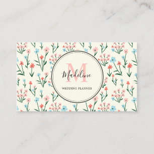 Tarjeta De Visita Patrón de flores azules rosadas pastorales simples