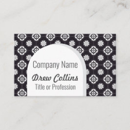 Tarjeta De Visita Patrón de flores blancas simétricas en arco negro