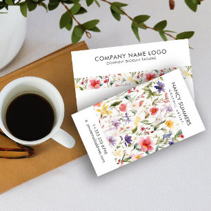 Tarjeta De Visita Patrón de flores silvestres y hojas modernas