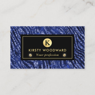 Tarjeta De Visita Patrón de franjas de tigre Glam, Purpurina azul y 