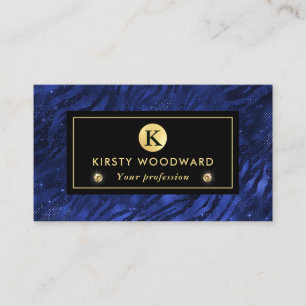 Tarjeta De Visita Patrón de franjas de tigre Glam, Purpurina azul y