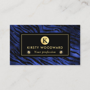 Tarjeta De Visita Patrón de franjas de tigre Glam, Purpurina azul y 