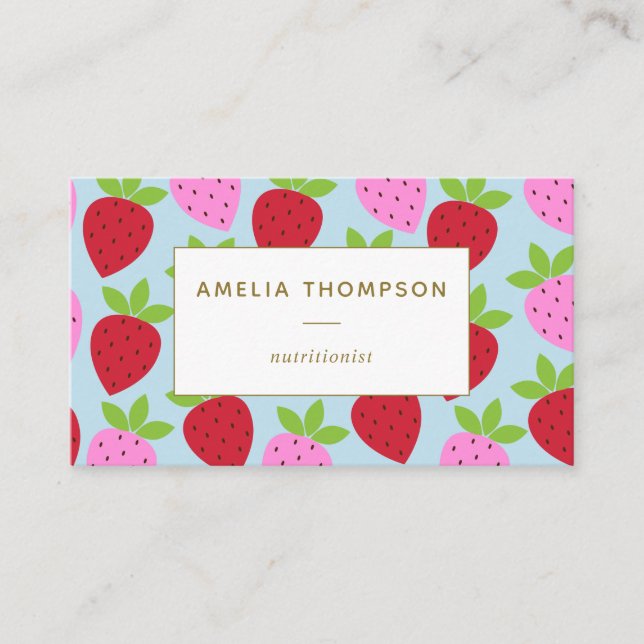 Tarjeta De Visita Patrón de fruta de fresa retro lindo personalizado (Anverso)
