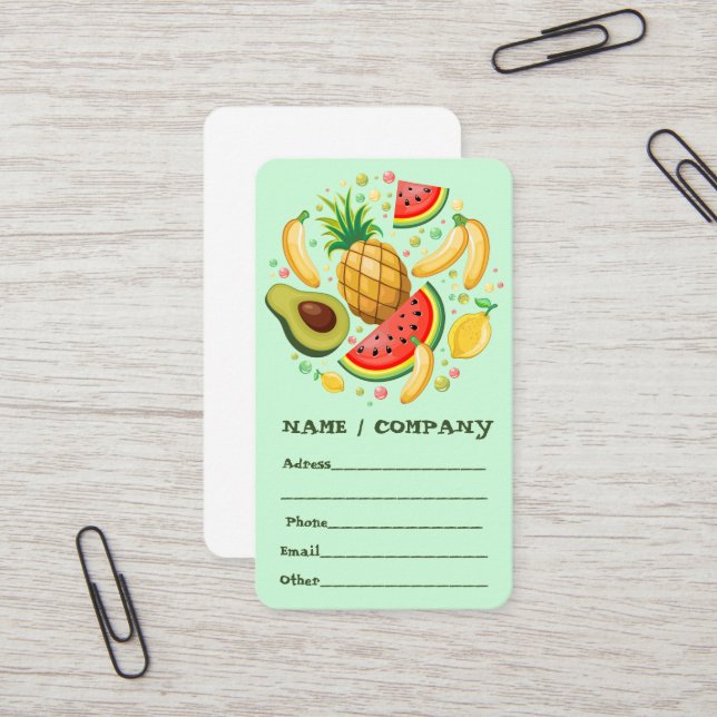 Tarjeta De Visita Patrón de frutas de verano fresco (Anverso/Reverso In Situ)