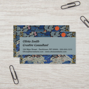 Tarjeta De Visita Patrón de grulla china vintage: azul imperial