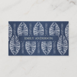 TARJETA DE VISITA PATRÓN DE HOJA ORGÁNICA INDIGO BLUE TIE DYE BATIK
