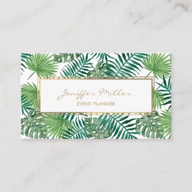 Tarjeta De Visita Patrón de hojas botánicas de follaje tropical.     (Anverso)