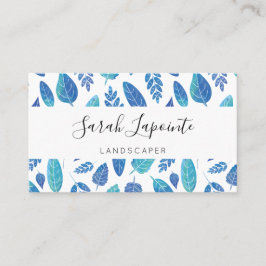Tarjeta De Visita Patrón de hojas de color azul