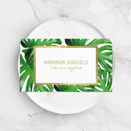 Tarjeta De Visita Patrón de hojas de monstera tropical acuarela