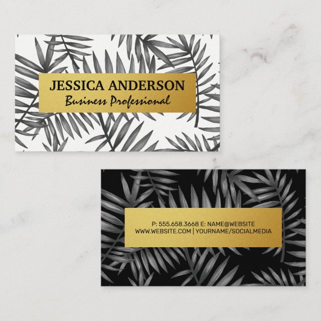 Tarjeta De Visita Patrón de hojas | Metálico de oro (Anverso / Reverso)