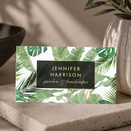 Tarjeta De Visita Patrón de hojas tropicales de color agua en blanco