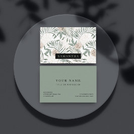 Tarjeta De Visita Patrón de hojas y flores de acuarela tropical