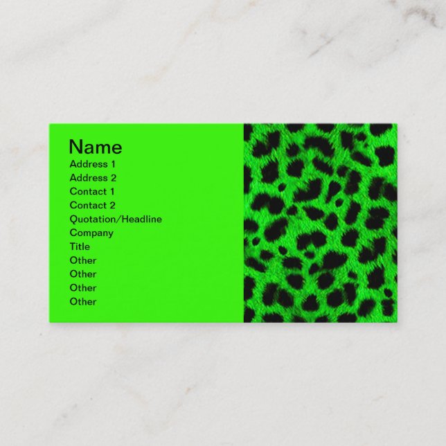 TARJETA DE VISITA PATRÓN DE IMPRESIÓN ANIMAL NEON VERDE BRIGHT LIME  (Anverso)