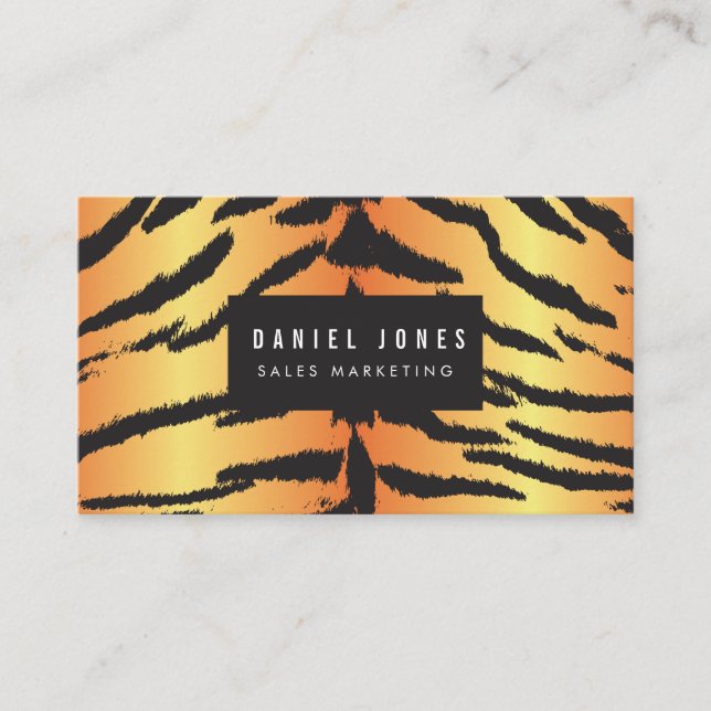 Tarjeta De Visita Patrón de impresión de tigres Personalizado de oro (Anverso)