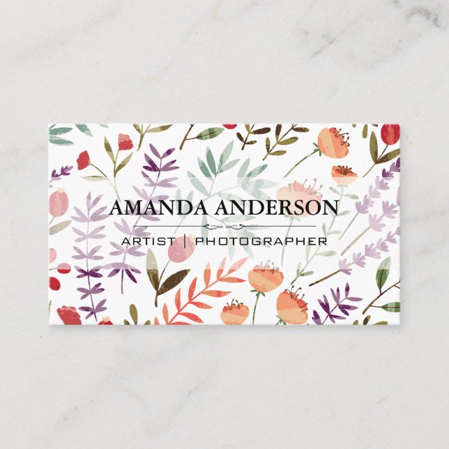 Tarjeta De Visita Patrón de jardín de flores de primavera (Anverso)