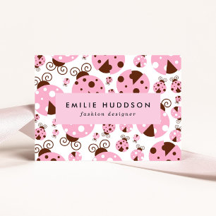 Tarjeta De Visita Patrón De Ladybugs, Cute Ladybugs, Pink Ladybugs