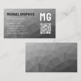Tarjeta De Visita Patrón de malla geométrica gris Código QR Monogram