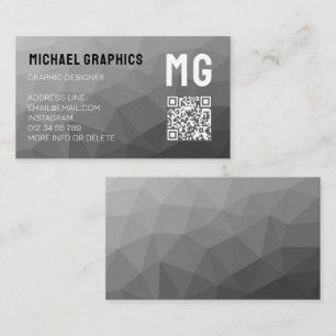 Tarjeta De Visita Patrón de malla geométrica gris código QR Monogram