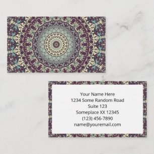 Tarjeta De Visita Patrón de Mandala en Morado, Turquesa y Crema
