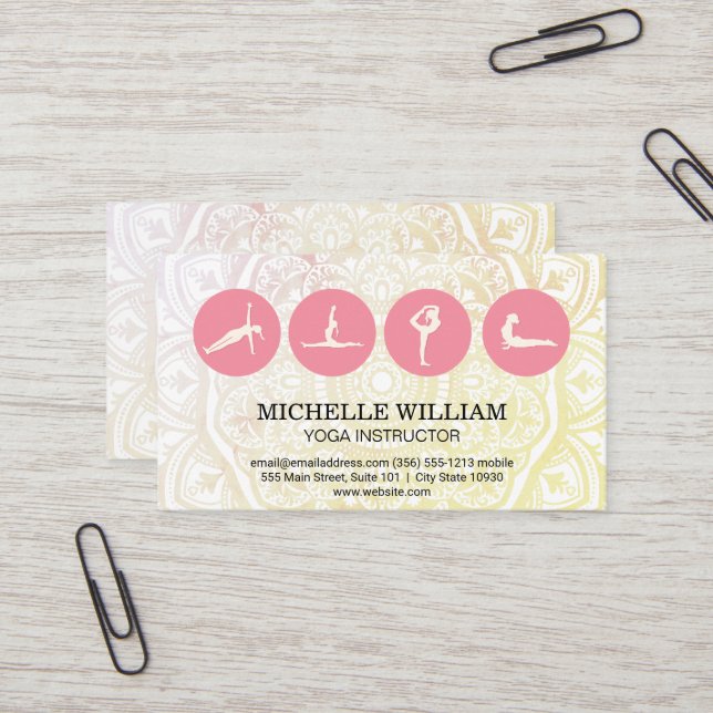 Tarjeta De Visita Patrón de Mandala | Icono de polos de yoga (Anverso/Reverso In Situ)