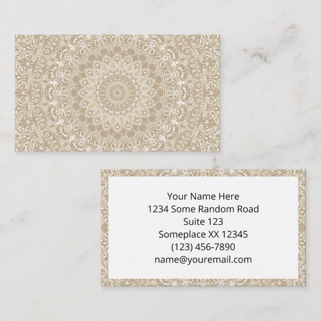 Tarjeta De Visita Patrón de Mandala Khaki y White Ornamental (Anverso / Reverso)