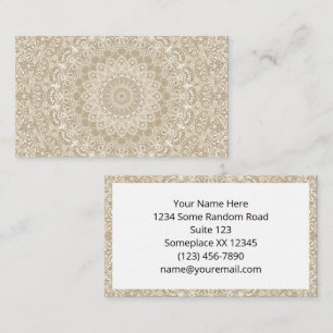 Tarjeta De Visita Patrón de Mandala Ornamental Caqui y Blanco